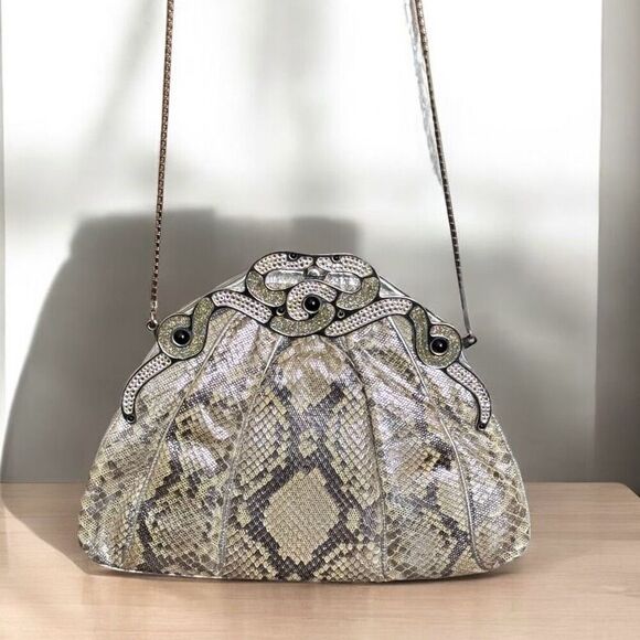 Vintage Finesse La Model Metallic Embellished Python Snakeskin Bag - Picture 2 of 11